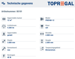 Prefab systeemkantoor, Topregal, PREFAB-12, wit